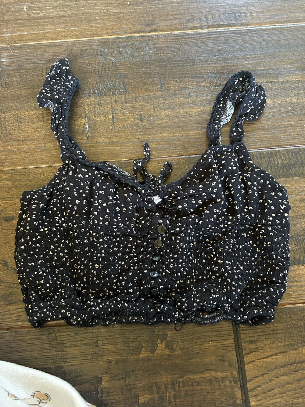 Smocked Black Floral Tie-Front Tank Top